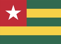 [ai] The flag of Togo, featuring five horizontal stripes of green, yellow, and a red canton with a white star in the upper left corner.